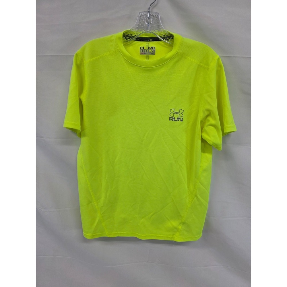 Under Armour Mens HeatGear Run Shirt Neon Yellow Short Sleeve Training Tee MD